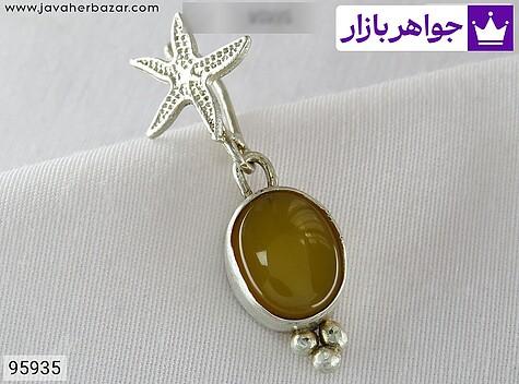 گردنبند نقره عقیق زرد طرح ستاره دریایی زنانه دست ساز [شرف الشمس] - 95935